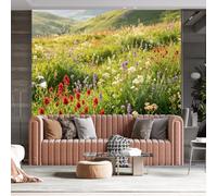 WLLDDDIU 3D Panoramic Self Adhesive Wallpaper Wall Mural for Living Room, Colourful Wildflower Meadow Wallpaper Peel and Stick Waterproof Removable Vinyl Wrap for Lounge Bedroom Living Room 250X200C