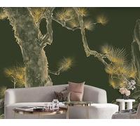 WLLDDDIU 3D Wallpaper, Chinese Style Pine Tree Rockery Wallpaper Peel and Stick Self Adhesive Mural Retro Luxury Gold Ink Prints Wall Art for Living Room Bedroom Home Decor 343X256Cm(135X101inch)