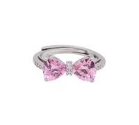 WLLDDDIU 925 Silver Ring,Dainty Bow Ring Vintage pink heart Cubic Zirconia Promise Finger Circlet elegant Stackable Wedding Bands Adjustable Band statement Jewelry Birthday Gift