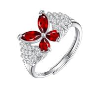 WLLDDDIU 925 Sterling Silver Birthstone Butterfly Ring for Women Natural Gemstone Eternity Ring Adjustable Simulated Diamond Promise Band for Her Anniversary Wedding Jewerly Ruby