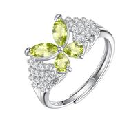 WLLDDDIU 925 Sterling Silver Birthstone Butterfly Ring for Women Natural Gemstone Eternity Ring Adjustable Simulated Diamond Promise Band for Her Anniversary Wedding Jewerly Peridot