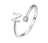 WLLDDDIU 925 Sterling Silver Cubic Zirconia initial Ring for Women Adjustable Open A-Z Alphabet Letter Rings Stackable Birthstone Finger Circlet Birthday Jewelry Gift for Daughter Mom Silver Letter