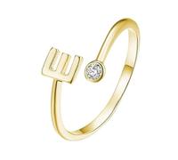 WLLDDDIU 925 Sterling Silver Cubic Zirconia initial Ring for Women Adjustable Open A-Z Alphabet Letter Rings Stackable Birthstone Finger Circlet Birthday Jewelry Gift for Daughter Mom Gold Letter S