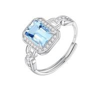 WLLDDDIU 925 Sterling Silver Emerald Cut Engagement Ring for Women Natural Gemstome Cz Wedding Bands Silver Chain Shank Adjustable Solitaire Halo Birthstone Rings for Her Topaz