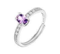 WLLDDDIU 925 Sterling Silver Engagement Rings Oval Cut Natural Gemstone Rings for Women Adjustable Simulated Diamond Promise Band for Her Anniversary Wedding Jewerly Amethyst