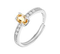 WLLDDDIU 925 Sterling Silver Engagement Rings Oval Cut Natural Gemstone Rings for Women Adjustable Simulated Diamond Promise Band for Her Anniversary Wedding Jewerly Citrine