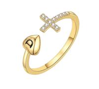 WLLDDDIU 925 Sterling Silver initial Letter Open Adjustable Ring for Women 14K Gold Plated Cross Cubic Zirconia Ring A-Z Stackable Alphabet Finger Circlet Amulet Jewelry Gifts for Her Gold Letter Y