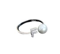 WLLDDDIU 925 Sterling Silver initial Pearl Rings for Women Girls A-Z Stackable Open Adjustable Zircon Ring Bohemian Stackable Joint Finger Circlet Gift for Mother'S Day Silver Letter Q