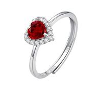WLLDDDIU 925 Sterling Silver Love Heart Ring for Women Silver Birthstone Band Adjustable Solitaire Halo Promise Ring Anniversary Cz Simulated Diamond Band for Her Ruby