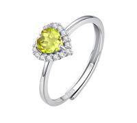 WLLDDDIU 925 Sterling Silver Love Heart Ring for Women Silver Birthstone Band Adjustable Solitaire Halo Promise Ring Anniversary Cz Simulated Diamond Band for Her Peridot