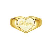 WLLDDDIU 925 Sterling Silver Mom Heart Signet Ring Adjustable Stacking Thumb Band, Thoughtful Present for Mom From Daughter Or Son, Elegant Statement Jewelry Gold