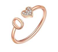WLLDDDIU 925 Sterling Silver Open Rings for Women Girls Adjustable Heart initial Ring Stackable A-Z Letter Finger Circlet Eternity Wedding Promise Engagement Band Jewellery Gifts Rose Gold Letter O
