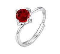 WLLDDDIU 925 Sterling Silver Promise Rings 5Mm/6Mm Round Brilliant Cut Natural Gemstone Solitaire Engagement Rings for Women Adjustable Birthstone Band for Her 6Mm Ruby
