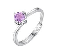 WLLDDDIU 925 Sterling Silver Promise Rings 5Mm/6Mm Round Brilliant Cut Natural Gemstone Solitaire Engagement Rings for Women Adjustable Birthstone Band for Her 5Mm Amethyst