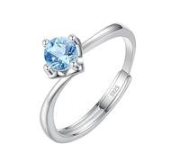 WLLDDDIU 925 Sterling Silver Promise Rings 5Mm/6Mm Round Brilliant Cut Natural Gemstone Solitaire Engagement Rings for Women Adjustable Birthstone Band for Her 5Mm Topaz