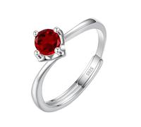 WLLDDDIU 925 Sterling Silver Promise Rings 5Mm/6Mm Round Brilliant Cut Natural Gemstone Solitaire Engagement Rings for Women Adjustable Birthstone Band for Her 5Mm Ruby