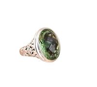 WLLDDDIU 925 Sterling Silver Ring,925 Sterling Silver Shiny Bezel Antique Ring for Women inlaid Oval Green Cubic Zirconia Solitaire Band Fashion Open Adjustable Finger Circlet Jewelry Accessories