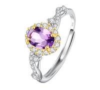 WLLDDDIU 925 Sterling Silver Ring Oval Cut Natural Gemstone Engagement Solitaire Halo Promise Ring for Women Adjustable Twist infinity Finger Circlet Jewerly Gifts with Box Amethyst