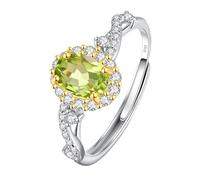 WLLDDDIU 925 Sterling Silver Ring Oval Cut Natural Gemstone Engagement Solitaire Halo Promise Ring for Women Adjustable Twist infinity Finger Circlet Jewerly Gifts with Box Peridot