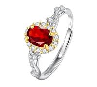 WLLDDDIU 925 Sterling Silver Ring Oval Cut Natural Gemstone Engagement Solitaire Halo Promise Ring for Women Adjustable Twist infinity Finger Circlet Jewerly Gifts with Box Ruby