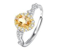 WLLDDDIU 925 Sterling Silver Ring Oval Cut Natural Gemstone Engagement Solitaire Halo Promise Ring for Women Adjustable Twist infinity Finger Circlet Jewerly Gifts with Box Citrine