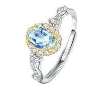 WLLDDDIU 925 Sterling Silver Ring Oval Cut Natural Gemstone Engagement Solitaire Halo Promise Ring for Women Adjustable Twist infinity Finger Circlet Jewerly Gifts with Box Topaz