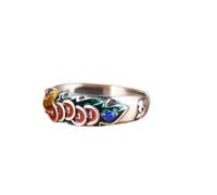 WLLDDDIU 925 Sterling Silver Ring,Vintage 925 Sterling Silver Chinese Ring for Women Fashion Enamel Stackable Open Ring Adjustable Handmade Carved Ethnic Style Finger Circlet for Friendship Jewelry