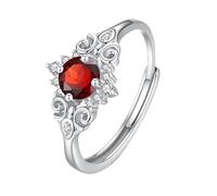 WLLDDDIU 925 Sterling Silver Rings Round Brilliant Cut Natural Gemstone Solitaire Engagement Ring for Women Vintage Scrollwork Cz Simulated Diamond Anniversary Wedding Band Ruby