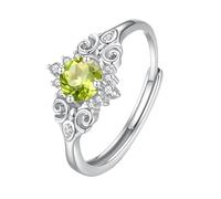 WLLDDDIU 925 Sterling Silver Rings Round Brilliant Cut Natural Gemstone Solitaire Engagement Ring for Women Vintage Scrollwork Cz Simulated Diamond Anniversary Wedding Band Peridot