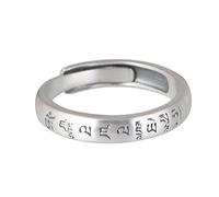 WLLDDDIU Adjustable Ring,925 Sterling Silver Ring Womens Retro Scripture Open Band Adjustable Tibetan Stacking Finger Circlet for Special Occasions Friendship Jewelry Gift