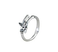 WLLDDDIU Adjustable Ring,Womens 925 Sterling Silver Rings Vintage Bamboo Leaf Open Finger Circlet Chinese Style Handmade Adjustable Band Jewelry Gift for Her Girlfriend Wife Mom Birthday Festival
