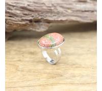 WLLDDDIU Adjustable Rings For Women, Natural Unakite Ring Oval-Shaped Cabochon Silver Adjustable Women'S Open Band 7 Chakra Reiki Gemstone Finger Circlets Eternity Band For Girl Boy