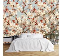 WLLDDDIU Apricot Blossom Peel and Stick Wallpaper Mural BBB Large 3D White Floral Self-Adhesive Vinyl Wall Mural Spring Botanical Removable Wall Decor for Living Room Bedroom Lounge 280x180cm(WxH)