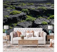WLLDDDIU Black Lava Stone Panoramic Wall Mural, Waterproof Thick Vinyl Peel and Stick Wallpaper Removable Self Adhesive Natural Volcanic Landscape Wall Covering for Living Room Bedroom 365X254Cm(144