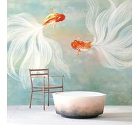 WLLDDDIU Chinese Style 3D Wallpaper, Hand Painted Two Goldfish Wealth Fortunate Wall Painting Mural Peel and Stick Large Art Wallcovering Decor for Living Room Tv Background Wall 208X146Cm(81X57inch