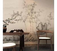 WLLDDDIU Chinese Style Ancient Ink Bamboo Murals Large Self Adhesive Wallpaper Peel and Stick Detachable Contact Paper Mural Vinyl for Tea Room Living Room Office Home Decor 343X256Cm(135X101inch)