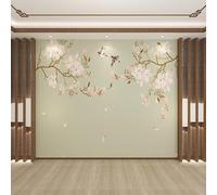 WLLDDDIU Chinese Style Magnolia Bird Self Adhesive Wallpaper Peel and Stick Large Light Green Flower Bird Art Wall Sticker Removable Mural Vinyl Decor for Living Room Bedroom 294X210Cm(116X83inch)