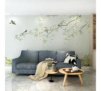 WLLDDDIU Chinese Style Self Adhesive Mural Light Green Country Flowers Birds Grass Textured Non Woven Wallpaper Roll Peel and Stick Art Wallcovering for Bedroom Living Room 243X167Cm(96X66inch)