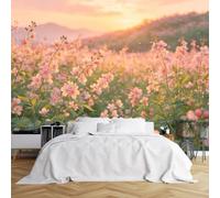 WLLDDDIU Dream Flower Field Mural Wallpaper, Pink Natural Landscape Peel and Stick Wall Paper Self Adhesive Removable Waterproof Cottagecore Style Wallpaper for Bedroom Living Room 365X254Cm(144X100