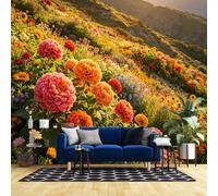 WLLDDDIU Flower Fields Wallpaper, 3D Panoramic Custom Self Adhesive Wallpaper Mural Peel and Stick Waterproof Colourful Meadow Floral Vinyl Wrap for Bedroom Living Room Hallway Cabinets 243X167Cm(96