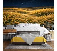 WLLDDDIU Golden Wheat Field Wallpaper, 3D Panoramic Custom Self Adhesive Wallpaper Mural Peel and Stick Waterproof Starry Sky Rice Paddy Vinyl Wrap for Bedroom Living Room Home Office Hallway 294X21