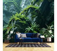 WLLDDDIU Green Moss Stone Cliff Wall Mural, 3D Panoramic Self Adhesive Wallpaper Mural Peel and Stick Removable Nature Landscape Wall Covering for Lounge Office Living Room Bedroom 365X254Cm(144X100