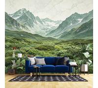 WLLDDDIU Green Mountain Landscape Wallpaper, 3D Panoramic Custom Self Adhesive Wallpaper Mural Peel and Stick Waterproof Alpine Valley Scenery Vinyl Wrap for Home Living Room Bedroom 294X210Cm(116X8