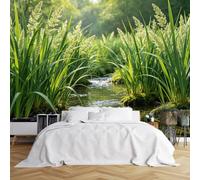 WLLDDDIU Green Stream Reed Wallpaper, 3D Panoramic Custom Self Adhesive Wallpaper Mural Peel and Stick Thick Waterproof Removable Vinyl Wall Covering for Bedroom Living Room Home Decor 300×200Cm(11
