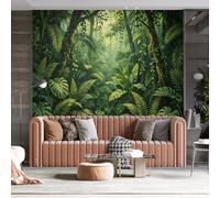 WLLDDDIU Green Tropical Rainforest Wall Mural, 3D Panoramic Custom Peel and Stick Wallpaper Mural, Self Adhesive Waterproof Vinyl Jungle Botanical Leaves Wallpaper for Living Room Bedroom Office 294