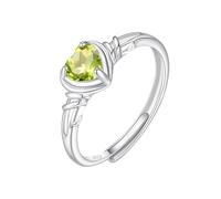 WLLDDDIU Heart Gemstone Birthstone Ring 925 Sterling Silver Solitaire Engagement Ring for Women infinity Band Adjustable Anniversary Eternity Promise Band for Her Peridot