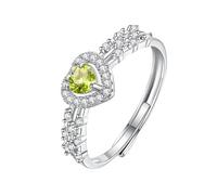 WLLDDDIU Heart Shaped Natural Gemstone Halo Engagement Rings for Women 925 Sterling Silver Solitaire Promise Ring Simulated Diamond Anniversary Wedding Band for Her Peridot