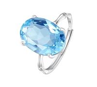WLLDDDIU Large Oval Cut Natural Gemstone Amethyst/Citrine/Topaz/White Crystal 925 Sterling Silver Ring for Women Birthstone Solitaire Engagement Rings Anniversary Promise Bands for Her Topaz