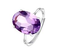 WLLDDDIU Large Oval Cut Natural Gemstone Amethyst/Citrine/Topaz/White Crystal 925 Sterling Silver Ring for Women Birthstone Solitaire Engagement Rings Anniversary Promise Bands for Her Amethyst