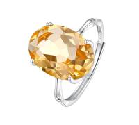 WLLDDDIU Large Oval Cut Natural Gemstone Amethyst/Citrine/Topaz/White Crystal 925 Sterling Silver Ring for Women Birthstone Solitaire Engagement Rings Anniversary Promise Bands for Her Citrine